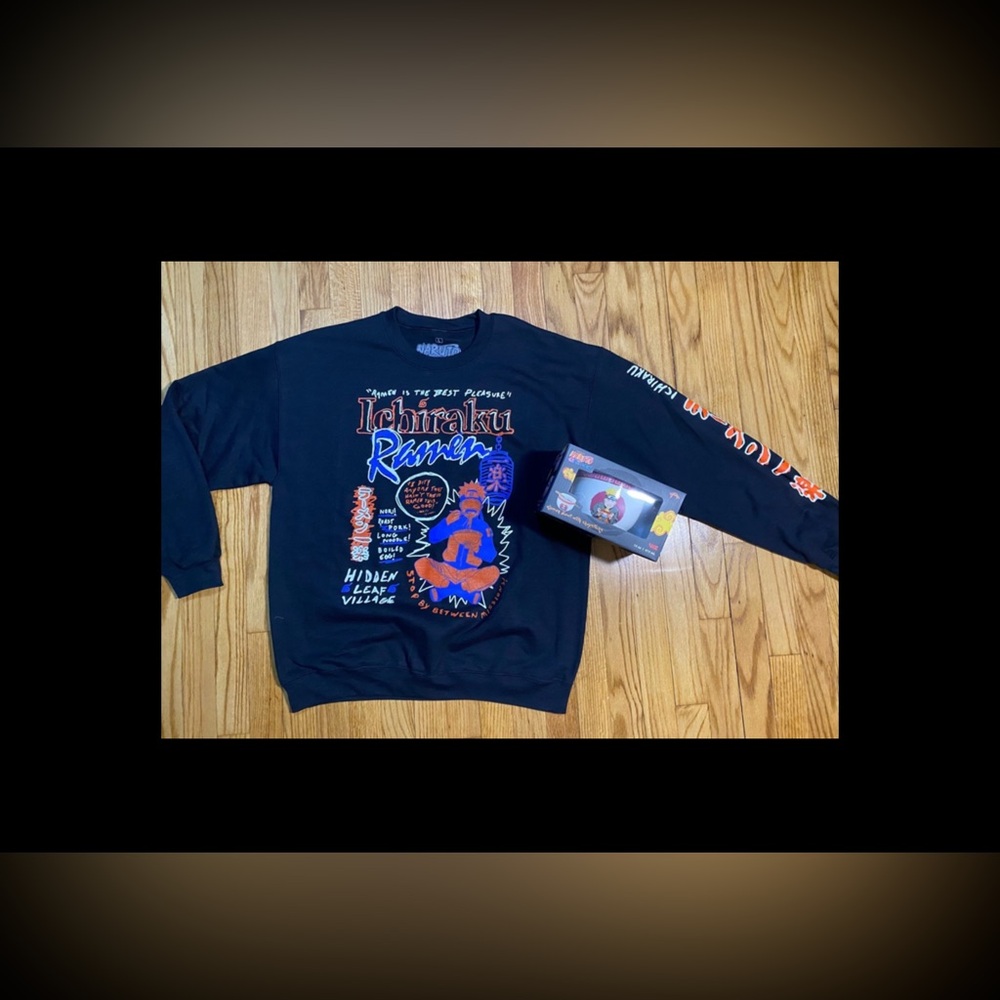 Naruto Shippuden men’s sz L Sweatshirt new without tags and Ramen bowl NEW!